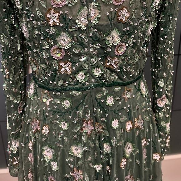 SOLD-Mac Duggal Floral Appliqué long sleeve illusion evening gown - Picture 8 of 11